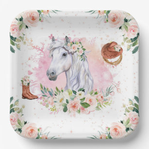 Blush Pink Floral Girl Pferd Geburtstagsparty Pappteller