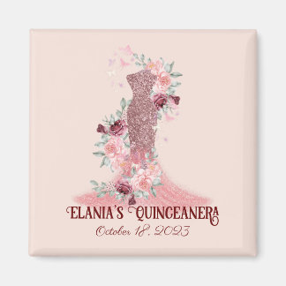 Blush Pink Floral Girl Quinceanera Gastgeschenk Magnet