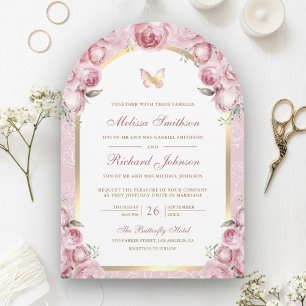 Blush Pink Floral Gold Arch Butterfly Hochzeit Einladung