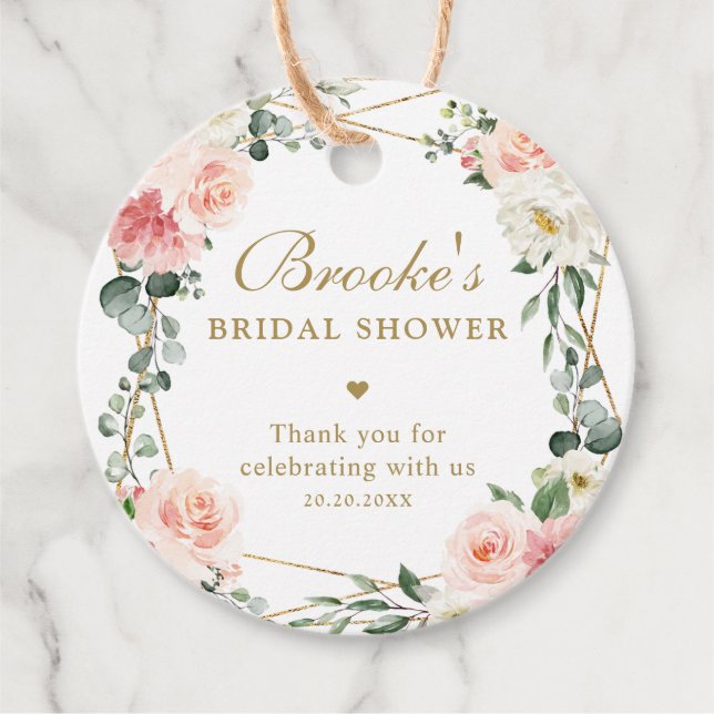 Blush Pink Floral Gold Brautparty Danke Fan Geschenkanhänger (Vorderseite)