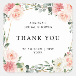 Blush Pink Floral Gold Brautparty Vielen Dank Quadratischer Aufkleber