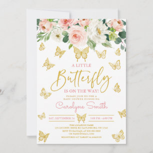 Blush Pink Floral Gold Butterfly Baby Dusche Einladung
