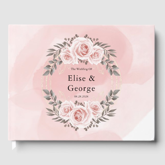 Blush Pink Floral Gold Crystal Geometric Wedding Gästebuch (Vorderseite)