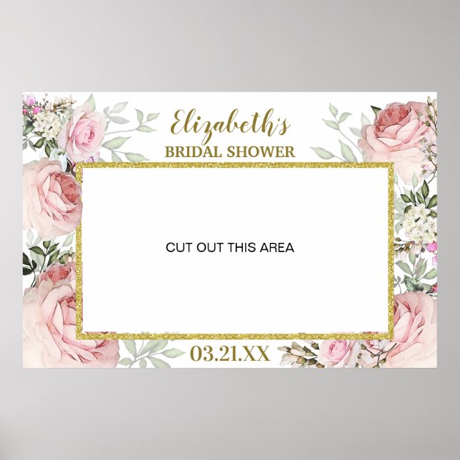 Blush Pink Floral Gold Foto Standrahmen Prop Poster (Vorne)
