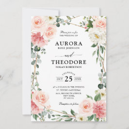 Blush Pink Floral Gold Geometrische botanische Hoc Einladung