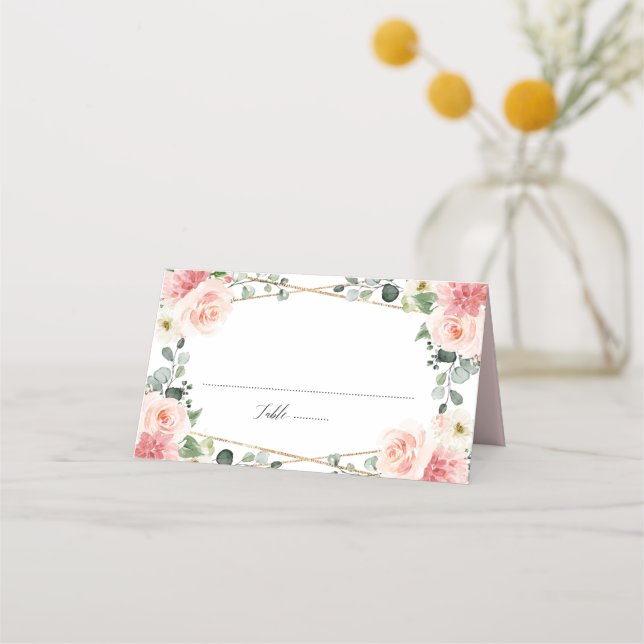 Blush Pink Floral Gold Geometrische botanische Hoc Platzkarte (Vorderseite)