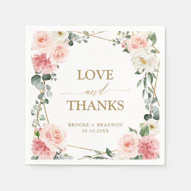 Blush Pink Floral Gold Geometrische botanische Hoc Serviette (Vorderseite)