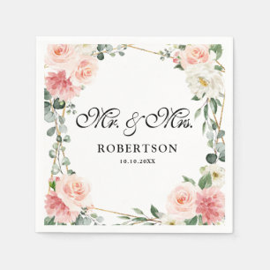 Blush Pink Floral Gold Geometrische botanische Hoc Serviette