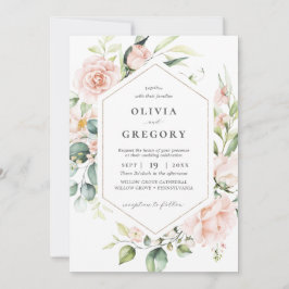 Blush Pink Floral Gold geometrische Rahmen Hochzei Einladung