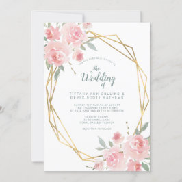Blush Pink Floral Gold geometrische Rahmen Hochzei Einladung