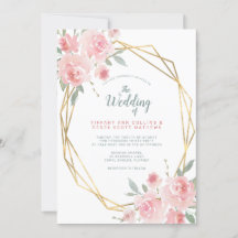 Blush Pink Floral Gold geometrische Rahmen Hochzei