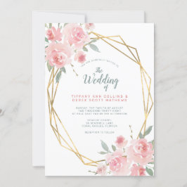 Blush Pink Floral Gold geometrische Rahmen Hochzei Einladung
