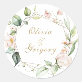 Blush Pink Floral Gold geometrische Rahmen Hochzei Runder Aufkleber