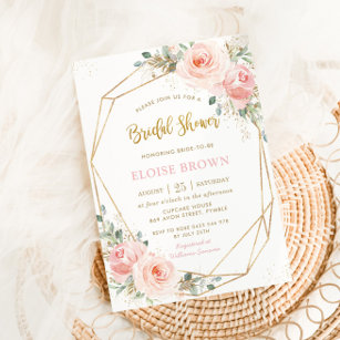 Blush Pink Floral Gold Geometrisches Brautparty In Einladung