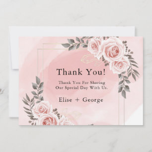 Blush Pink Floral Gold Kristall Danke Karte