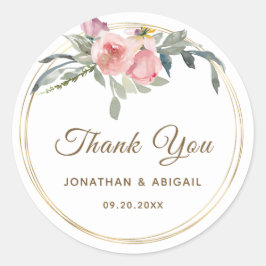 Blush Pink Floral Gold Rahmen Danke Hochzeit Runder Aufkleber