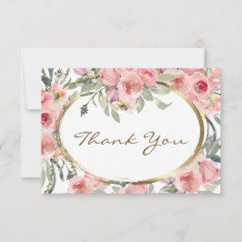Blush Pink Floral Gold Rahmen Hochzeit Dankeskarte