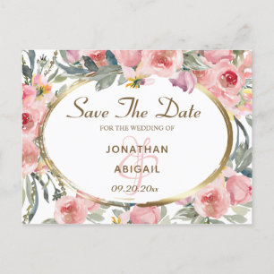 Blush Pink Floral Gold Rahmen Wedding Rettete die Ankündigungspostkarte