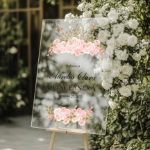 Blush Pink Floral Gold Tiara Quinceanera Welcome