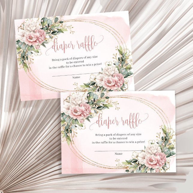 Blush Pink Floral Greenery Baby Shower Raffle Card Begleitkarte (Blush Pink Floral Greenery Baby Shower Raffle Card)