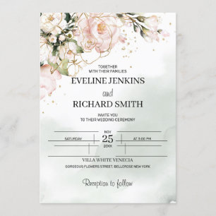 Blush Pink Floral Greenery Boho Hochzeit Einladung