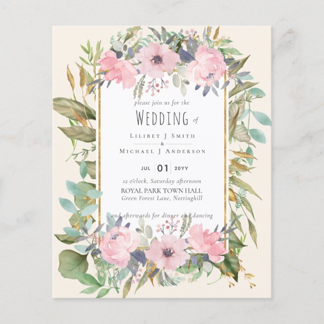 Blush Pink Floral Greenery Boho Wedding (Vorderseite)