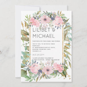 Blush Pink Floral Greenery Boho Wedding Einladung