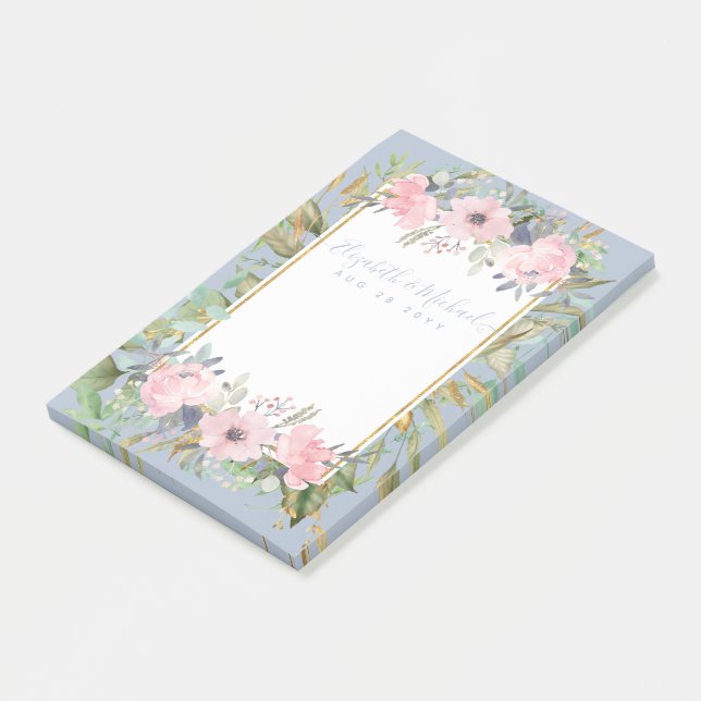 Blush Pink Floral Greenery Boho Wedding Post-it Klebezettel (angewinkelt)