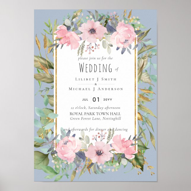 Blush Pink Floral Greenery Boho Wedding Poster (Vorne)