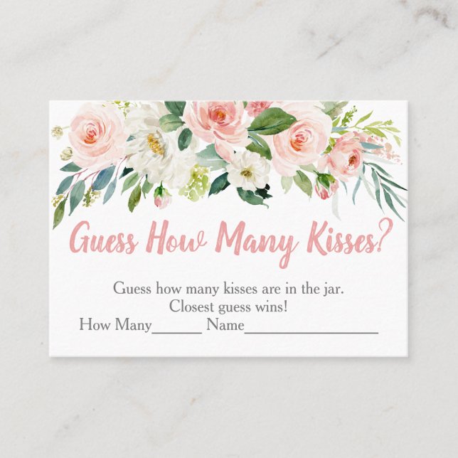 Blush Pink Floral Guess Wie viele Kisses Game Platzkarte (Vorderseite)