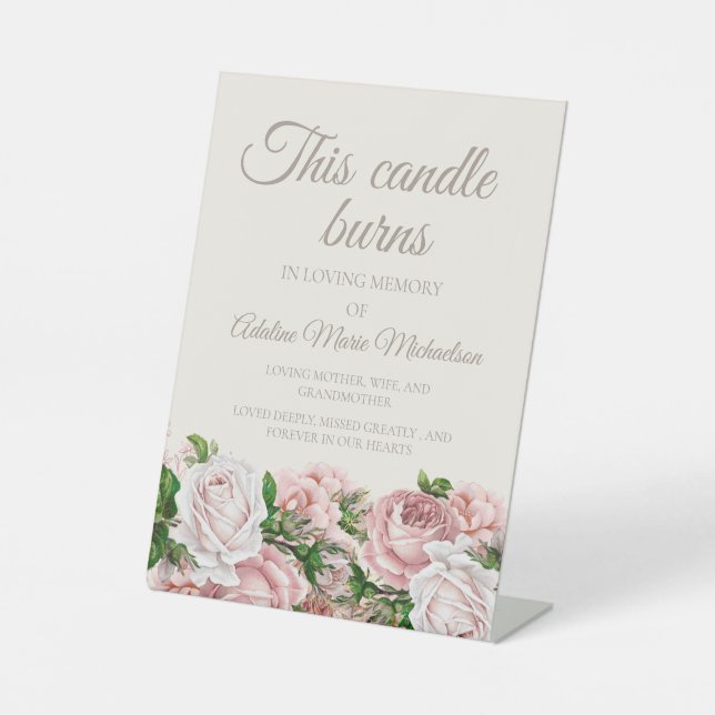 Blush Pink Floral Hochzeit diese Kerze Burns Sockelschild (Vorderseite)
