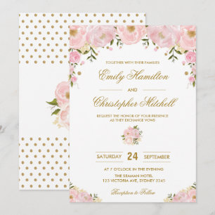 Blush Pink Floral Hochzeit Einladung Gold Confetti