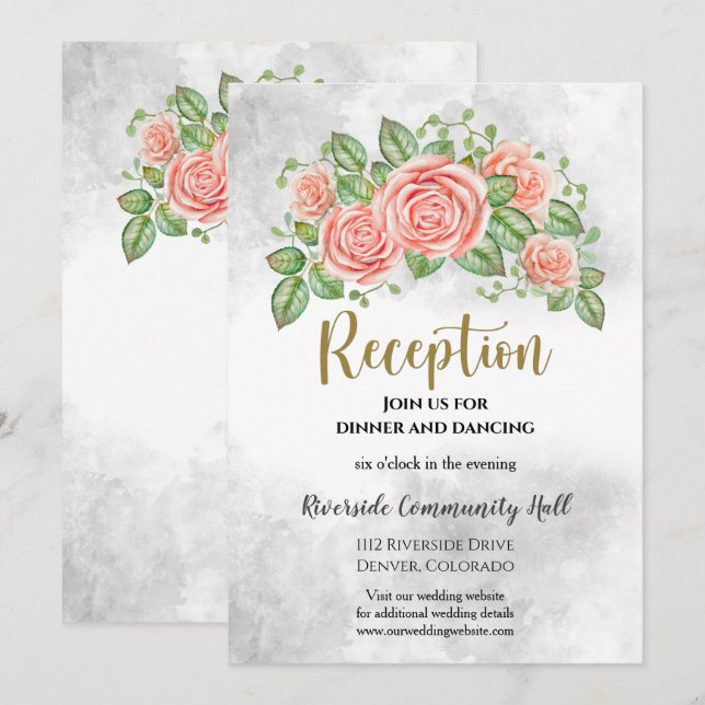 Blush Pink Floral Hochzeitsempfang Beilage Einladung (Vorne/Hinten)