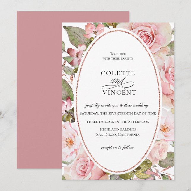 Blush Pink Floral Hochzeitsempfang Einladung (Vorne/Hinten)
