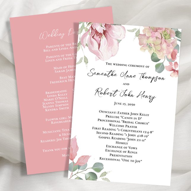 Blush Pink Floral Hochzeitsfeier Programm (Elegant blush pink floral wedding ceremony program. )