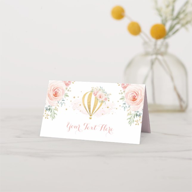 Blush Pink Floral Hot Air Ballon Erlebnisdusche Platzkarte (Vorderseite)