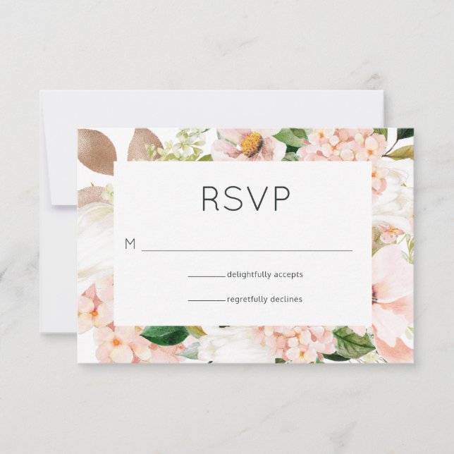 Blush Pink Floral Hydrangea Wedding RSVP Karte (Vorderseite)