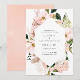Blush Pink Floral Hydrangeas Bridesmaids Luncheon Einladung