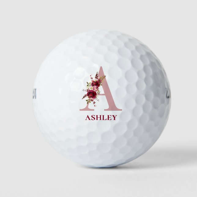 Blush Pink Floral Initial A Monogram Golfball (Vorderseite)