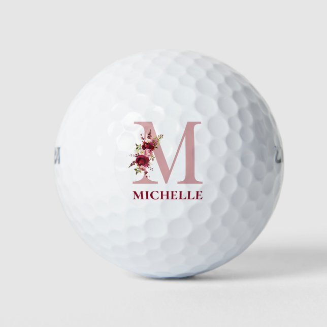 Blush Pink Floral Initial M Monogramm Golfball (Vorderseite)