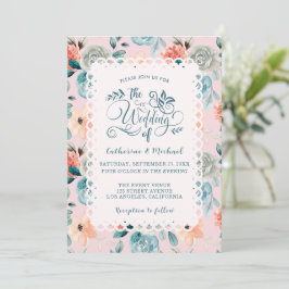 Blush Pink Floral Lace Elegante Hochzeitskalligrap Einladung