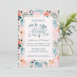 Blush Pink Floral Lace Elegante Hochzeitskalligrap Einladung