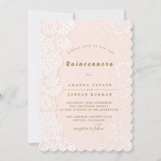 Blush Pink Floral Lace Quinceanera Einladung