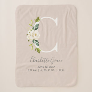 Blush Pink Floral Letter C Baby Script Geburtsstun Sherpadecke