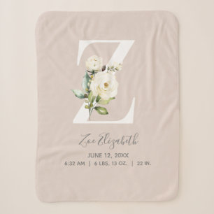 Blush Pink Floral Letter K Baby Script Geburtsstun Sherpadecke