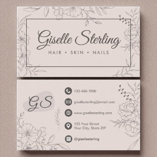 Blush Pink Floral Line Kunst, Dichtung und Musik Visitenkarte