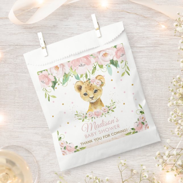 Blush Pink Floral Lion Cub Babydusche Danke Geschenktütchen (Ausgeschnitten)