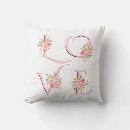 Blush pink floral Love typography Valentines Day Kissen