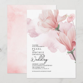 Blush Pink Floral Magnolia Wasserfarbenprägung Einladung
