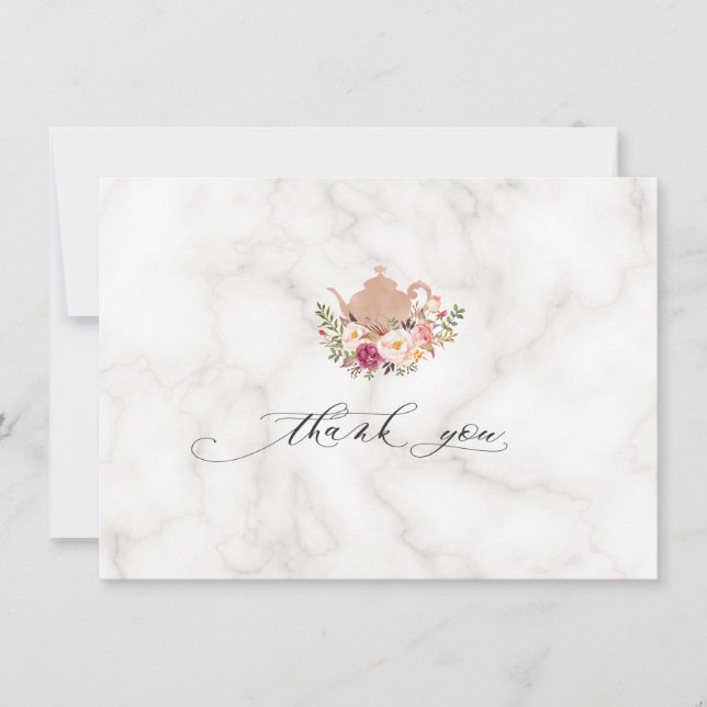 Blush Pink Floral Marbl Bridal Tee Party Vielen Da Dankeskarte (Vorderseite)